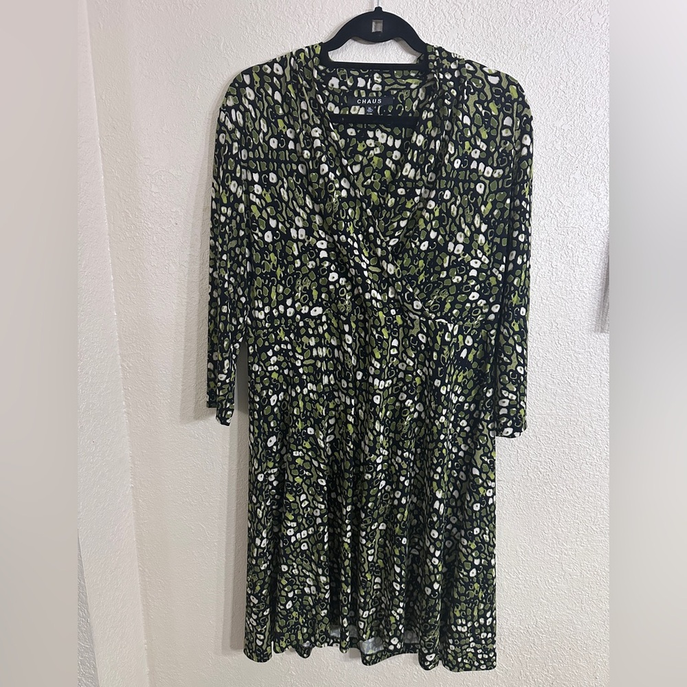Chaus Green Pleated Ruffled Midi Dress